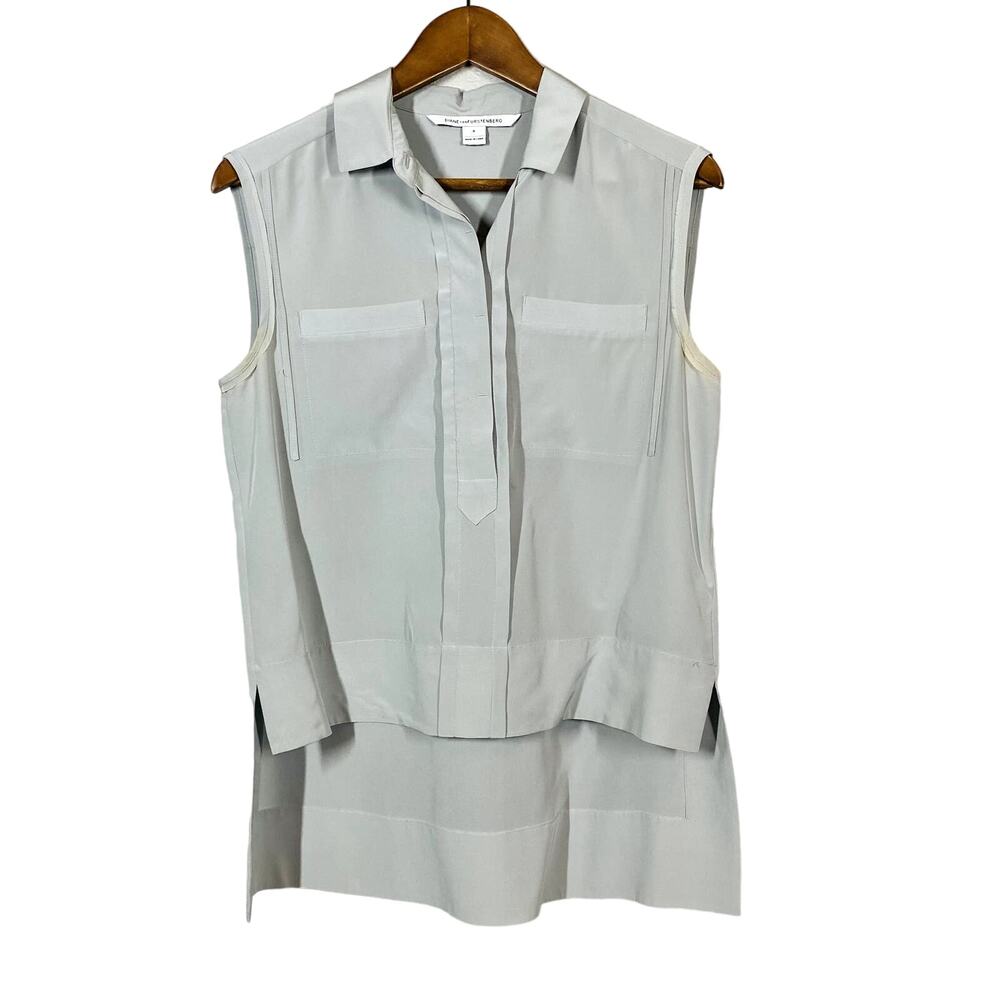 Diane Von Furstenberg Silk Sleeveless Top Shirt Button Up Career Casual - 6